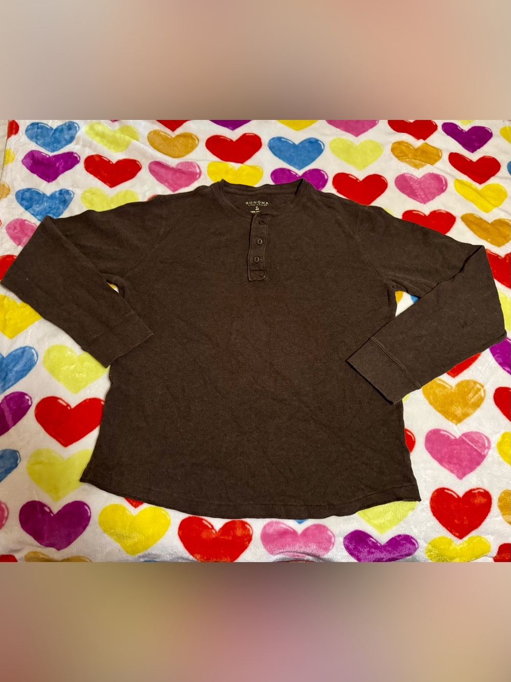 Sonoma Brown Long Sleeve Henley Shirt